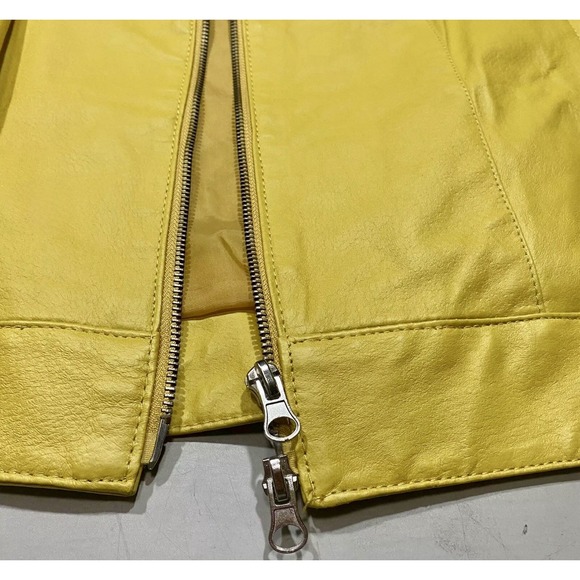 Sunny Yellow 100% Leather Moto Jacket Full Zip Jessica London Womens 16/16W XL - Picture 4 of 11